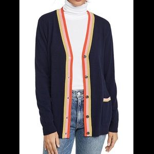 KULE Navy Cardigan with Colorful Stripes